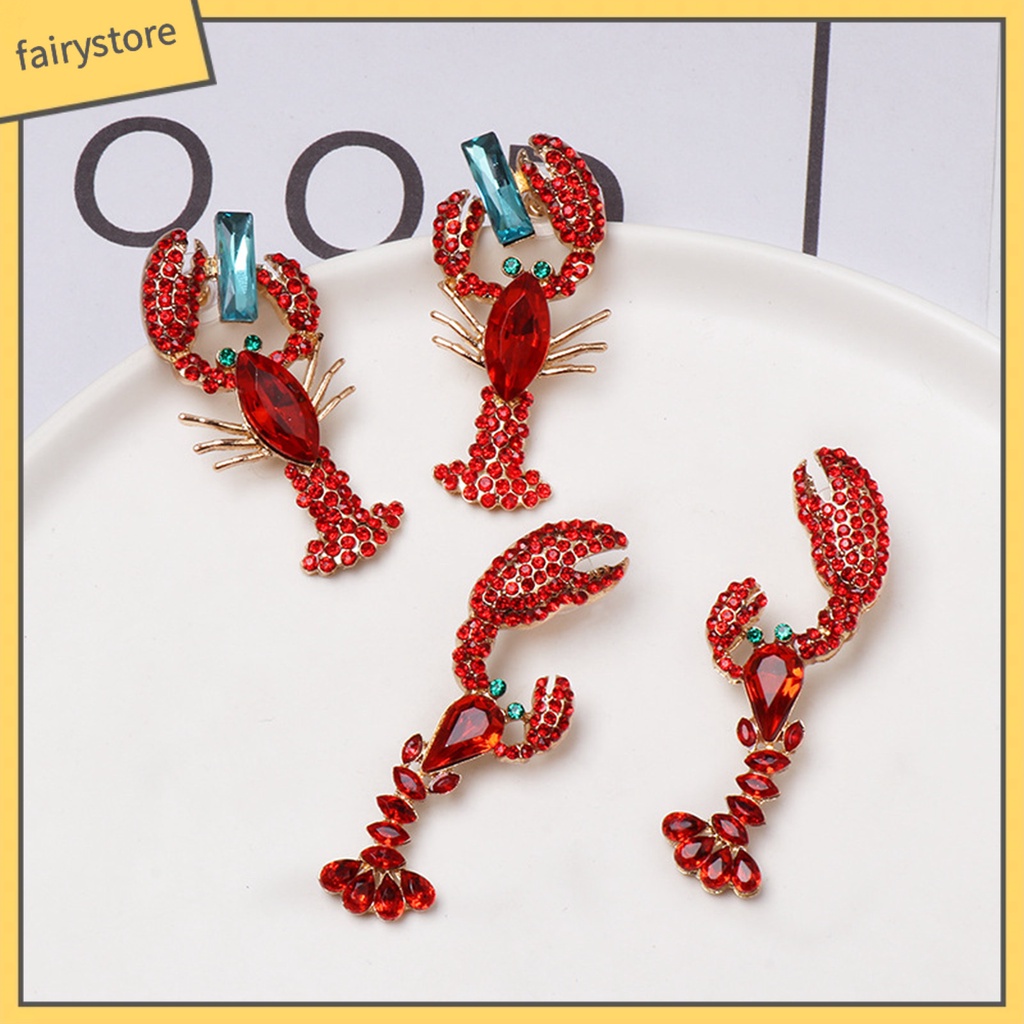 Bông Tai Hình Tôm Hùm Đính Đá Vui Nhộn Sáng Tạo