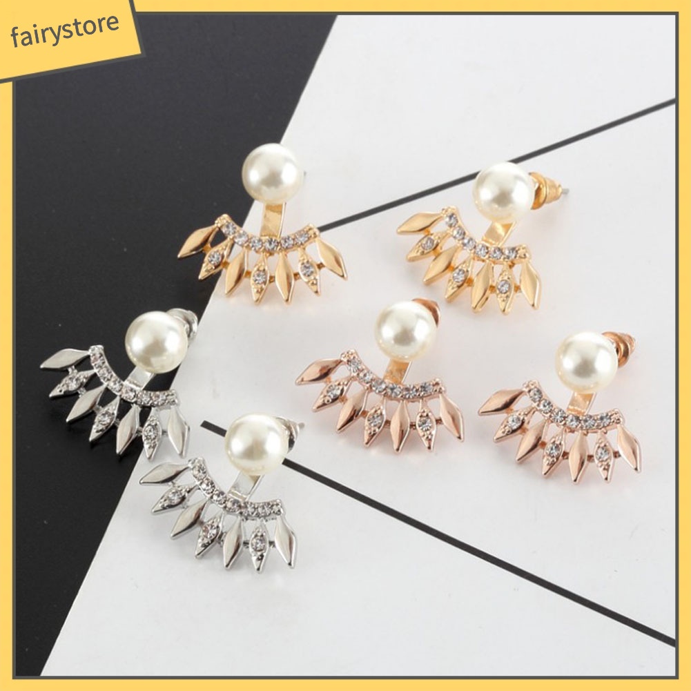 Bông Tai Hình Quạt Đính Đá &amp; Ngọc Trai Giả Thời Trang Cho Nữ