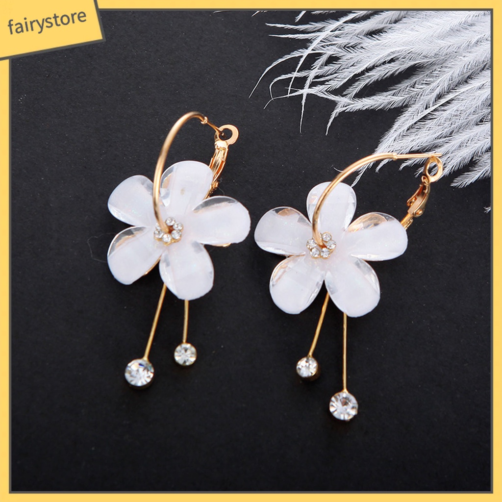 1 Đôi Bông Tai Dáng Dài Hình Hoa Đính Đá Thời Trang Cho Nữ