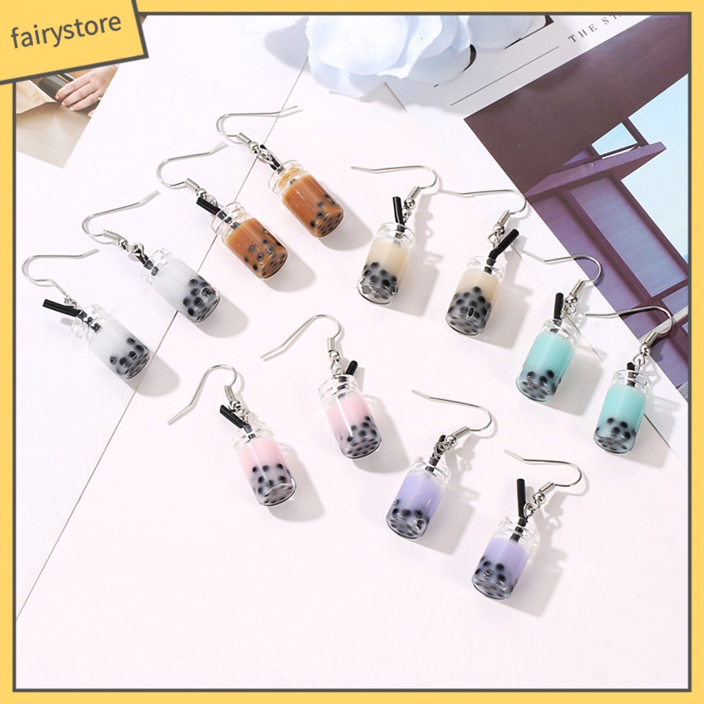 Bông Tai Dáng Dài Hình Ly Trà Sữa Độc Đáo Thời Trang Dự Tiệc Cho Nữ