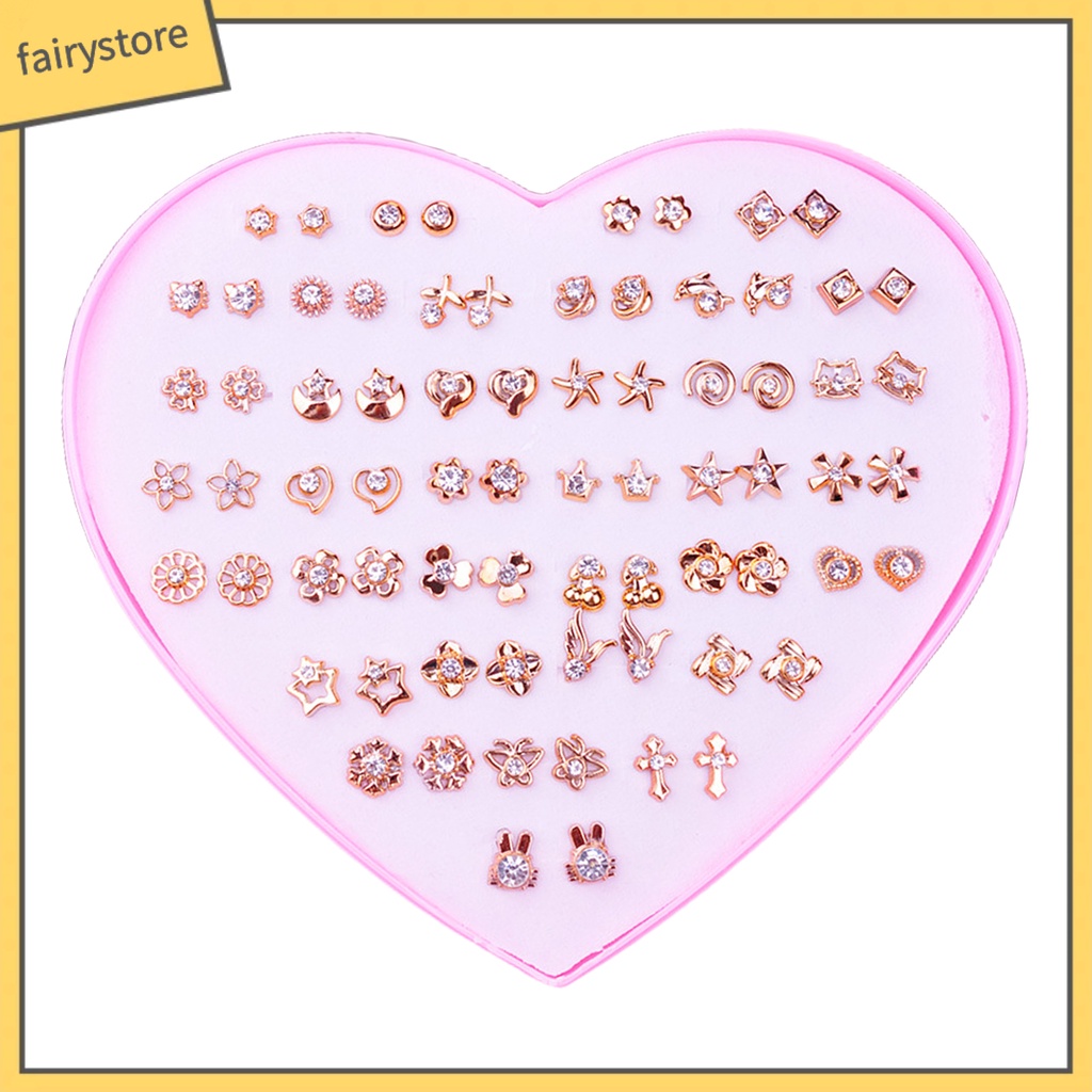 Set 36 Đôi Khuyên Tai Bằng Thép Không Gỉ Họa Tiết Hoạt Hình Nhiều Màu Sắc