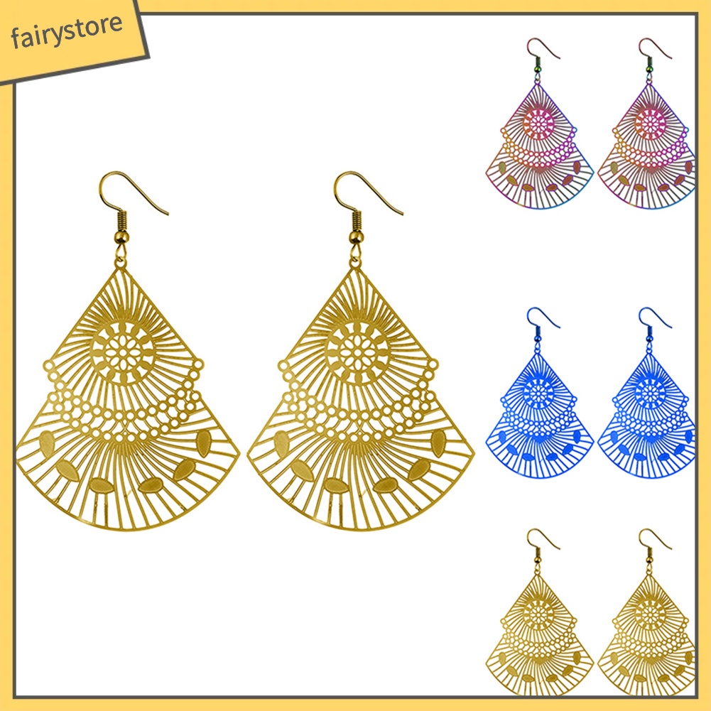 Bông Tai Dáng Dài Hình Quạt Rỗng Nhiều Màu Thời Trang Cho Nữ