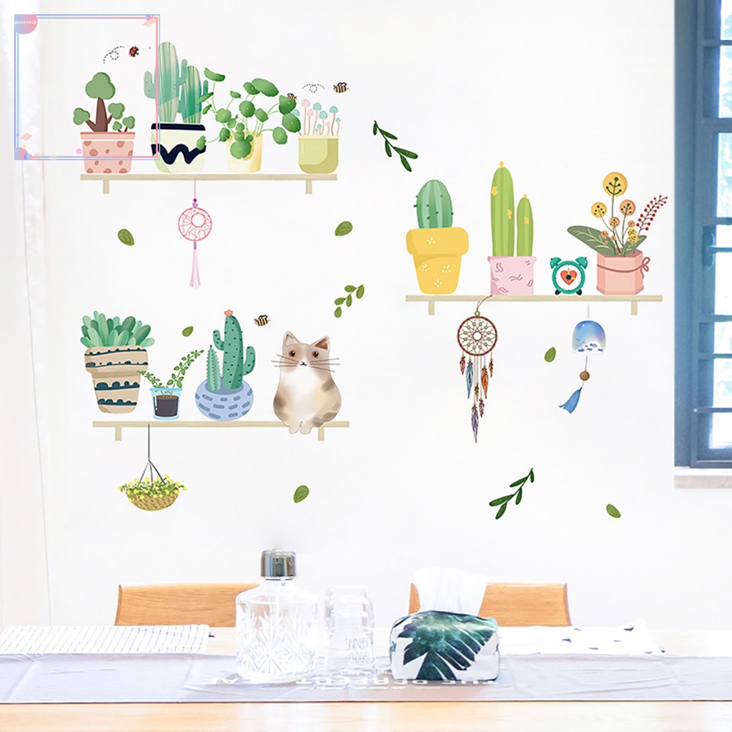 Set 2 Miếng Dán Tường Hình Mèo Và Cây Lá Có Thể Tháo Rời Trang Trí Phòng Khách / Phòng Ngủ