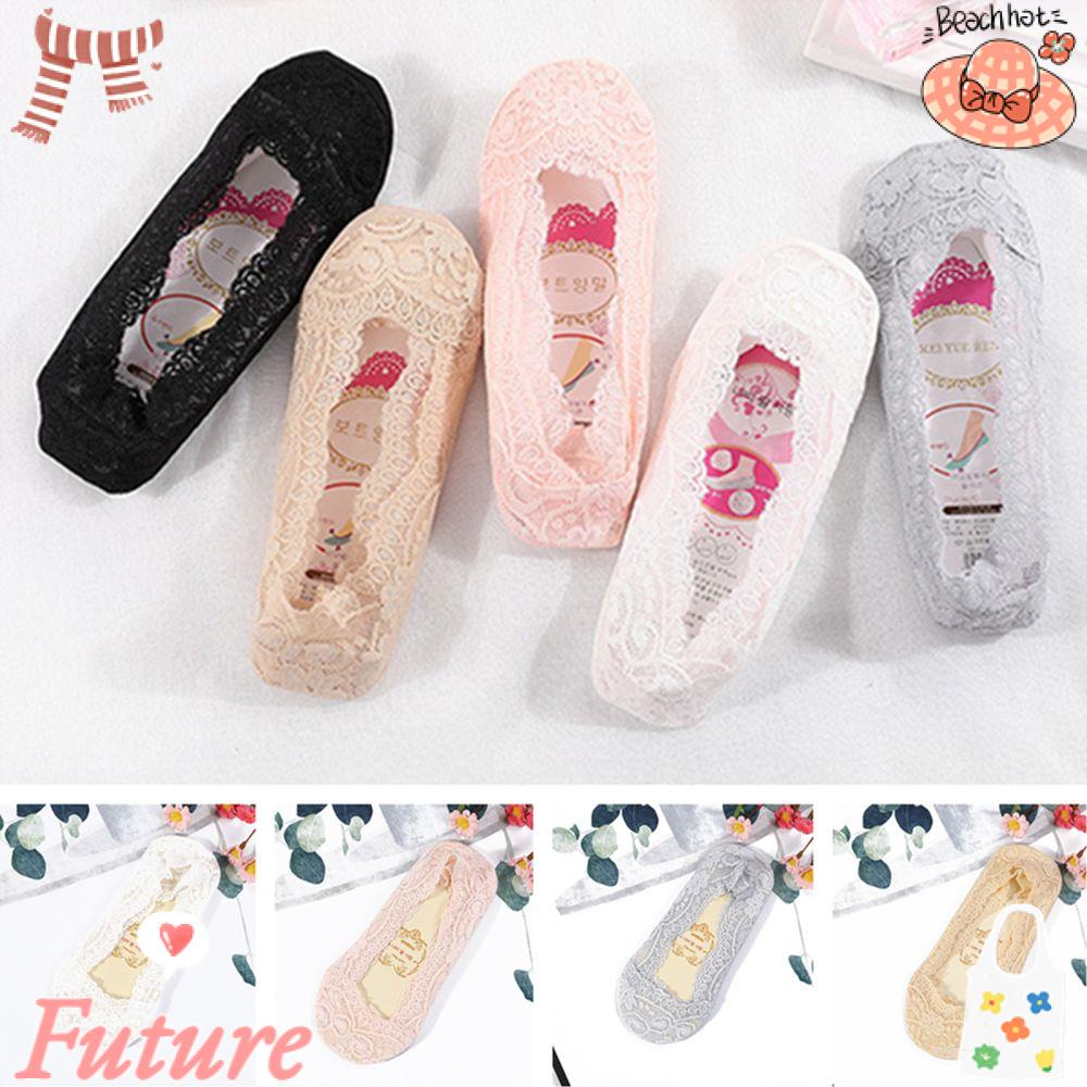 Vớ Thuyền Ren Cotton Gel Mỏng Cổ Thấp Thời Trang