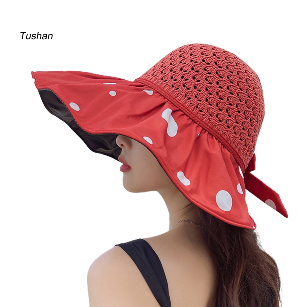 Mũ Chống Nắng Vành Rộng Hở Chóp Chống Tia UV Có Thể Gập Lại Trang Trí Nơ Cho Nữ