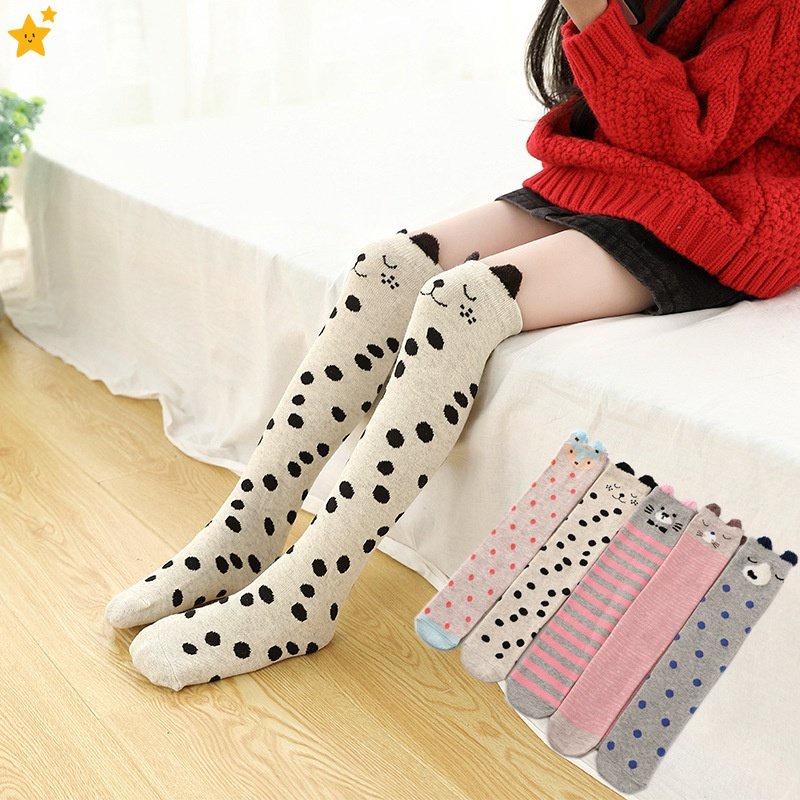 Vớ Cotton Cổ Cao Qua Gối In Họa Tiết Hoạt Hình Động Vật Dễ Thương Thời Trang Mùa Đông Cho Bé Gái