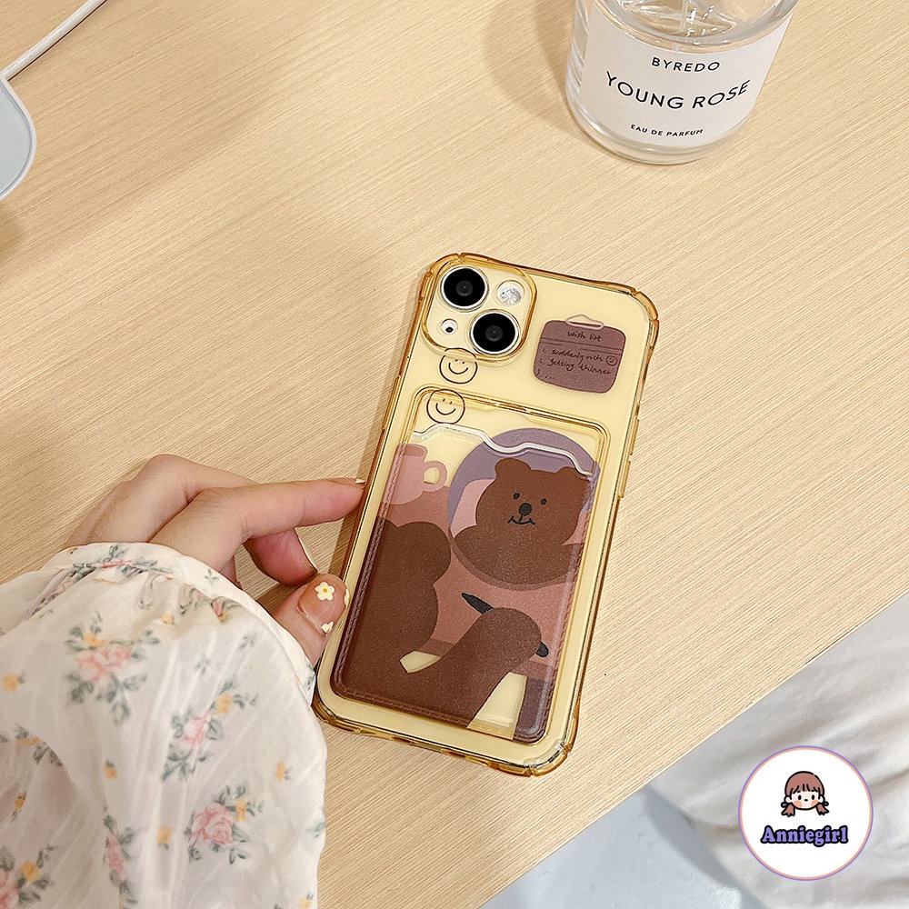 Ốp Điện Thoại TPU Mềm Dạng Ví Đựng Thẻ Hình Gấu Nâu Cho IPhone 11 14 Pro Max 13 Pro Max 12 X XS XS Max XR 7 8 Plus