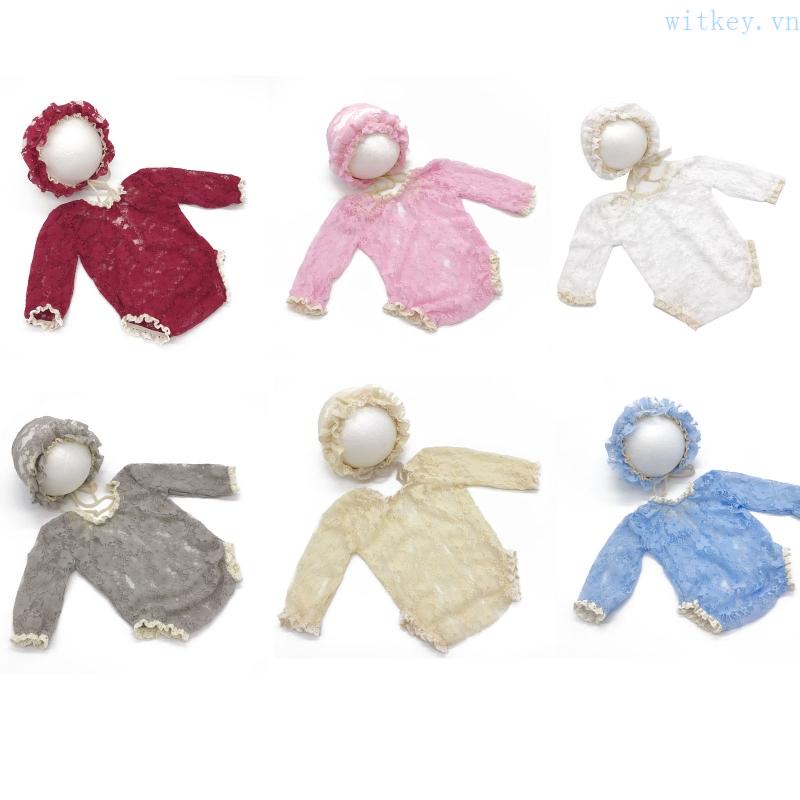 Set Đồ 2 Món Gồm Áo Liền Quần + Mũ Ren + Băng Cài Đầu Làm Phụ Kiện Chụ