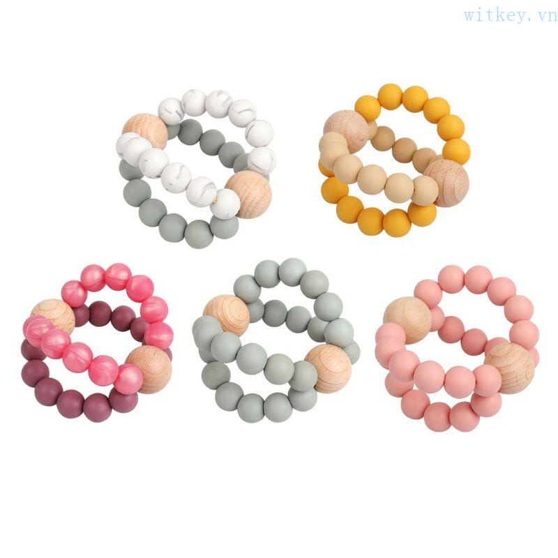 Lục Lạc Đồ Chơi Bằng Silicone Phối Gỗ Dành Cho Trẻ Em