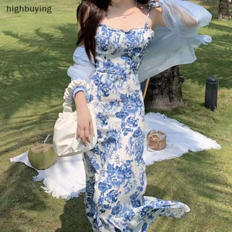 Đầm Chữ A Không Tay Cổ Thắt Nơ Hở Lưng Họa Tiết Hoa Vintage Mùa Hè 2023 Cho Nữ