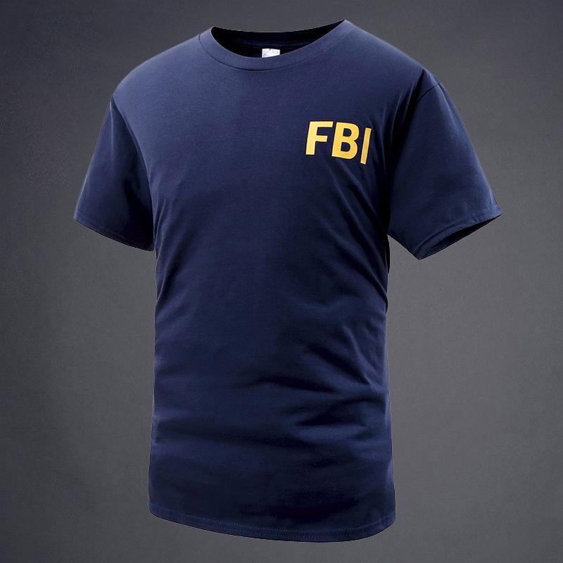Áo Thun cotton Tay Ngắn Cổ Tròn Dáng Rộng In Hình Cảnh Sát FBI Phong Cách Mỹ Cho Nam