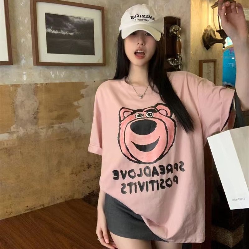 COZOK Áo Thun Ngắn Tay Dáng Rộng In Hình Thời Trang Kiểu Hàn Quốc