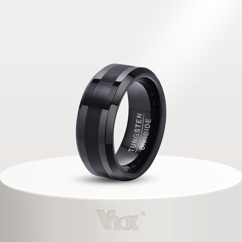 Nhẫn Cưới Thép Vonfram 8mm Màu Đen Đơn Giản Chống Trầy Xước Thời Trang Cho Nam