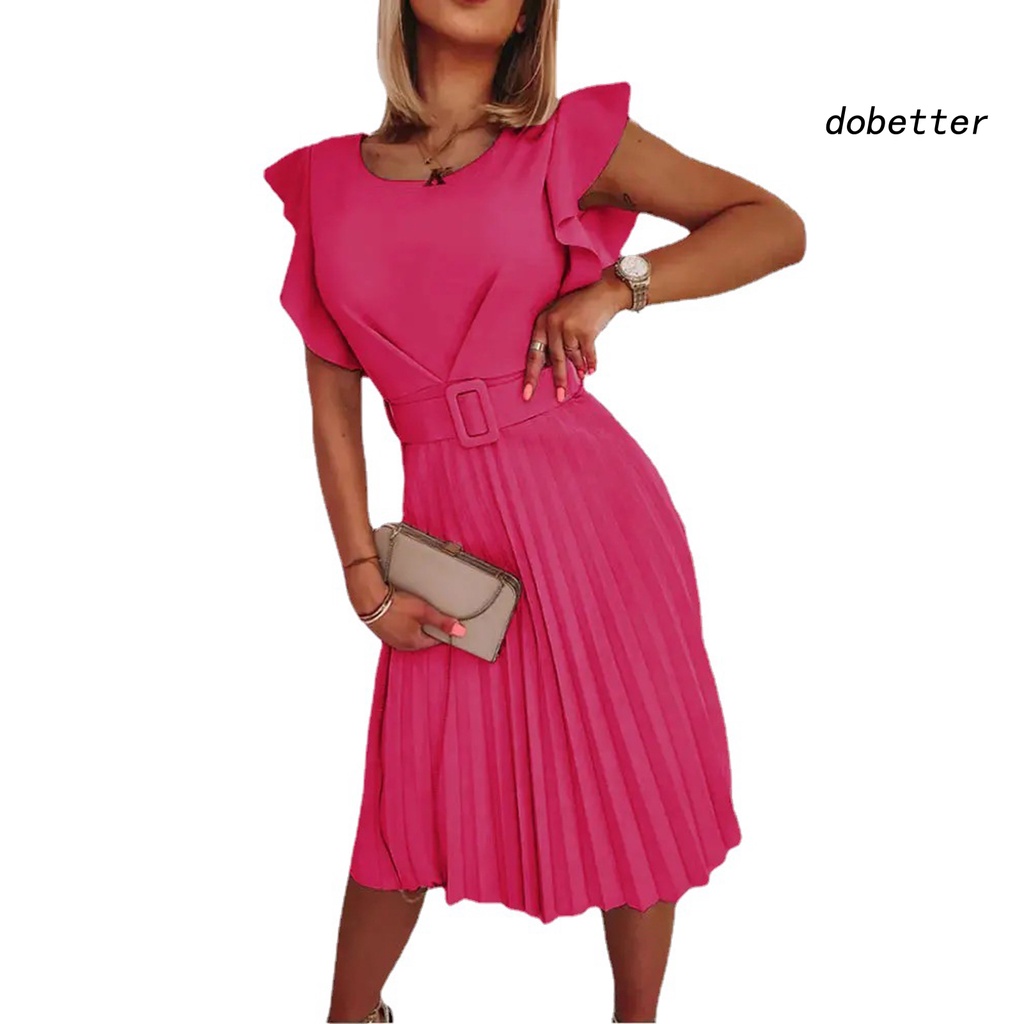 Đầm Midi Tay Ngắn Cổ Tròn Màu Trơn Thời Trang Mùa Hè Xinh Xắn Cho Nữ