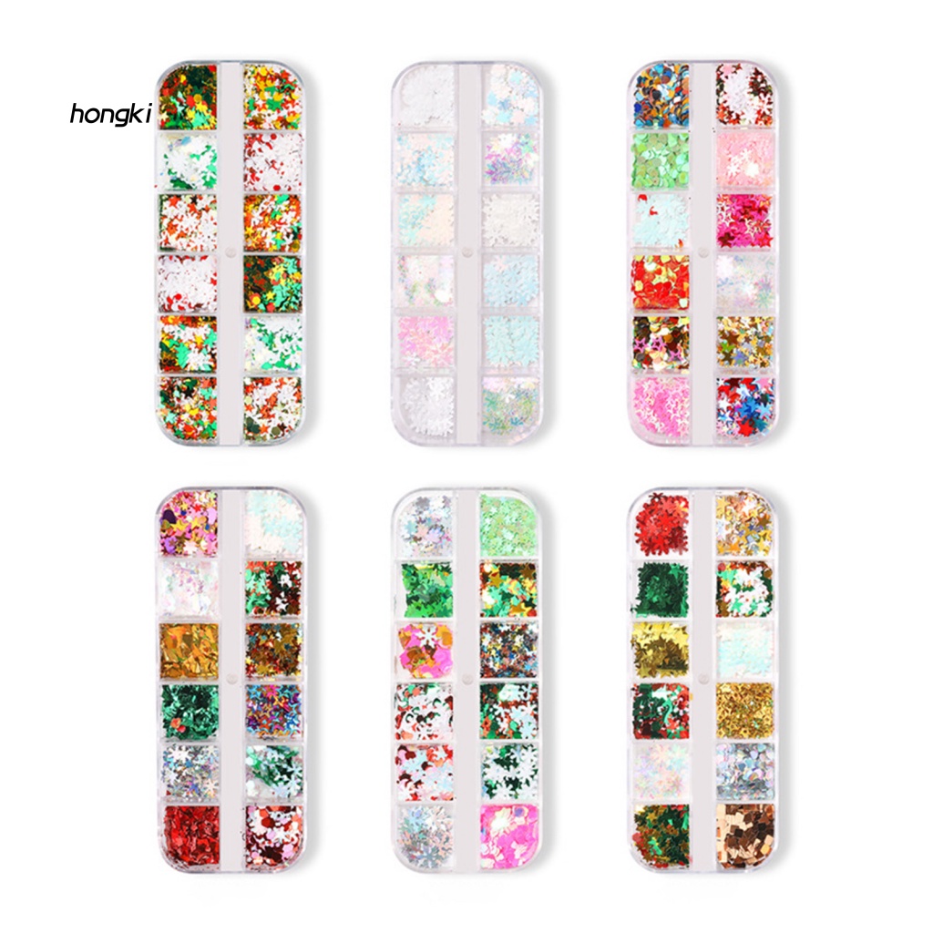 Hộp 12 Ngăn Sequin Lấp Lánh Dùng Trang Trí Móng Tay Nghệ Thuật