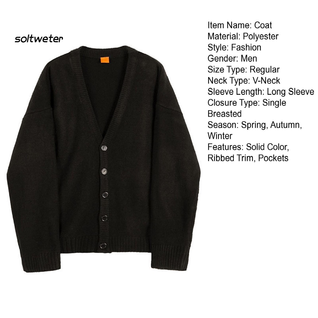 Áo Khoác Dệt Kim Tay Dài Cổ Chữ V Màu Sắc Trơn Cài Nút Thời Trang Thu Đông Cho Nam