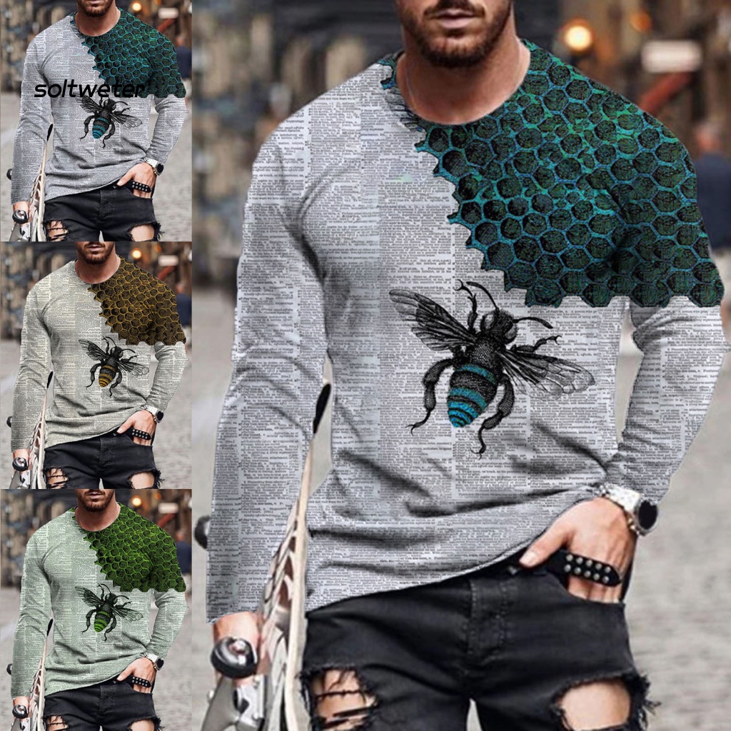 Áo Thun Cổ Tròn In Họa Tiết Con Ong Hoạt Hình 3D Thời Trang Mùa Thu Cho Nam