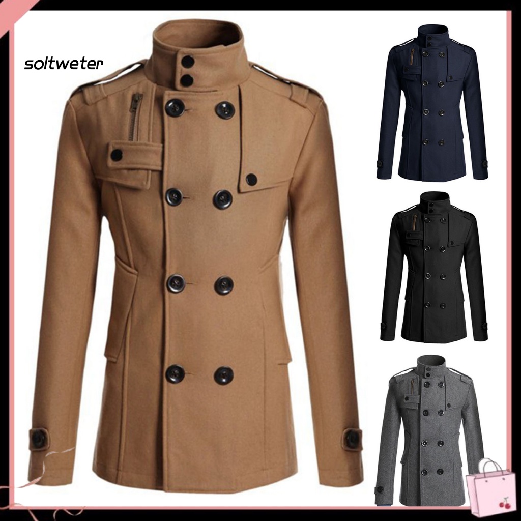 Áo Khoác Nam Hai Hàng Nút Cài Màu Trơn Phong Cách Doanh Nhân Thời Trang Mùa Đông