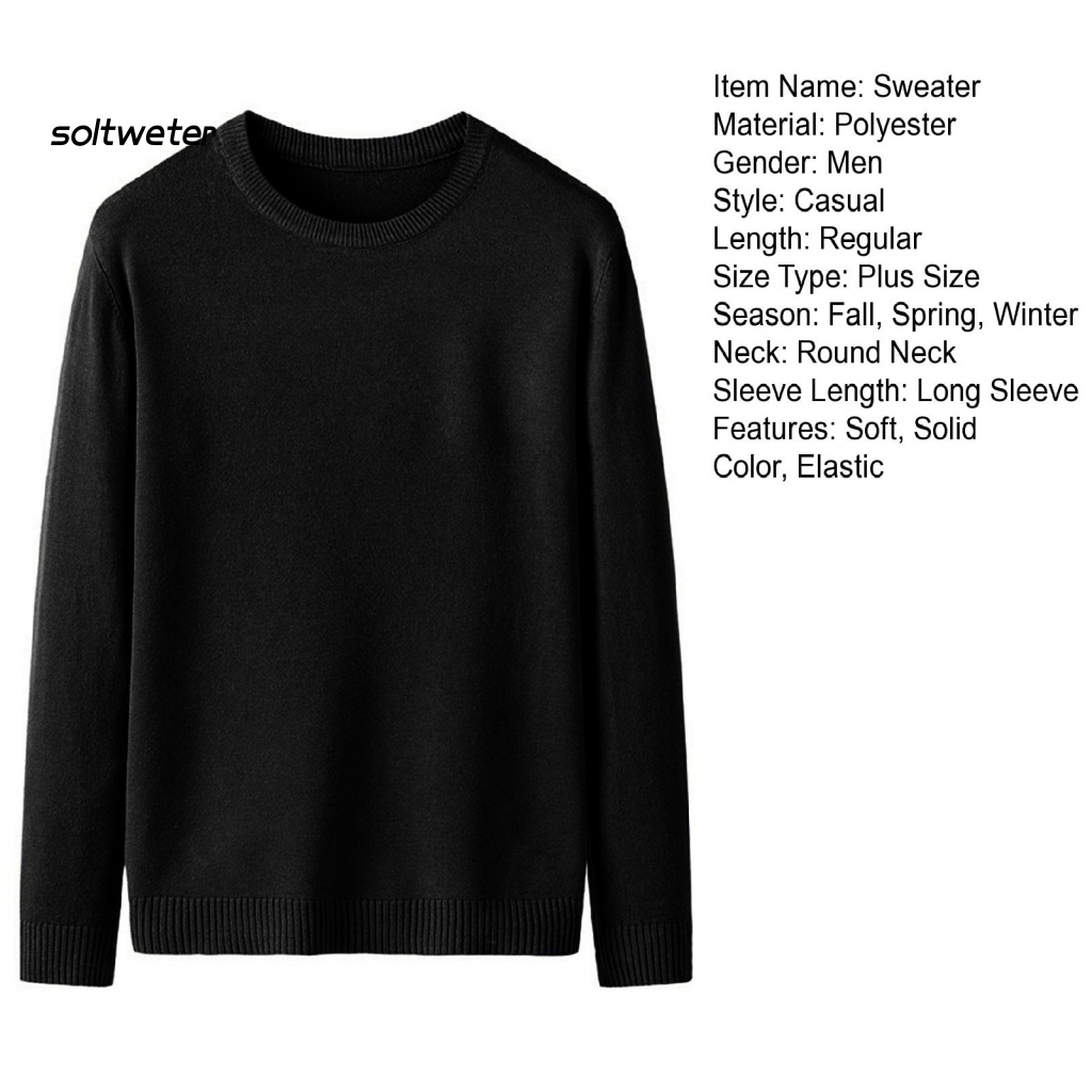 Áo Sweater Mùa Đông Chui Đầu Cổ Tròn Tay Dài Chất Liệu Dày Dặn Mềm Mại Co Giãn Màu Trơn Cho Nam