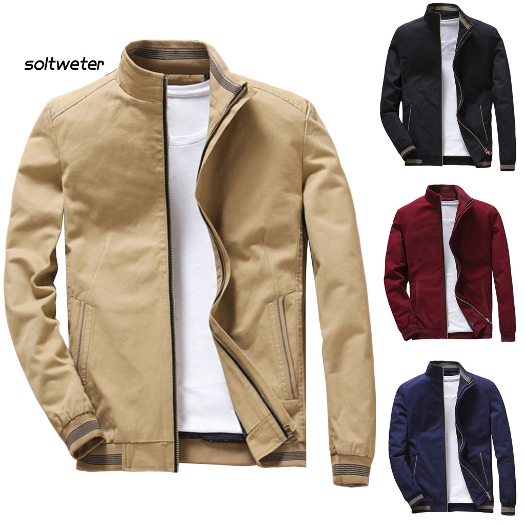 Áo Khoác Cổ Đứng Dáng Ôm Màu Trơn Phối Khóa Kéo Thời Trang Thu Đông Cho Nam