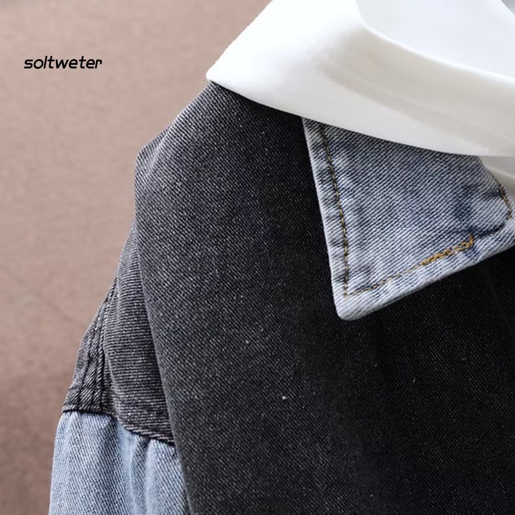 Áo Khoác Jean Tay Dài Cổ Bẻ Dáng Rộng Màu Khối Một Hàng Nút Thời Trang Xuân Thu Cho Nam