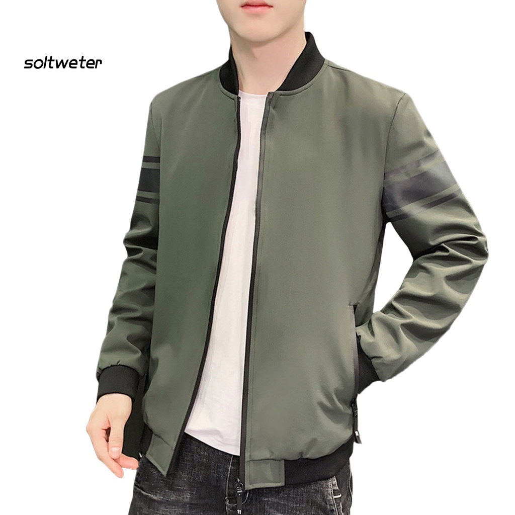 Áo Khoác Thể Thao Cổ Đứng Tay Dài Màu Trơn Có Khóa Kéo Phong Cách Đường Phố Mùa Thu Cho Nam