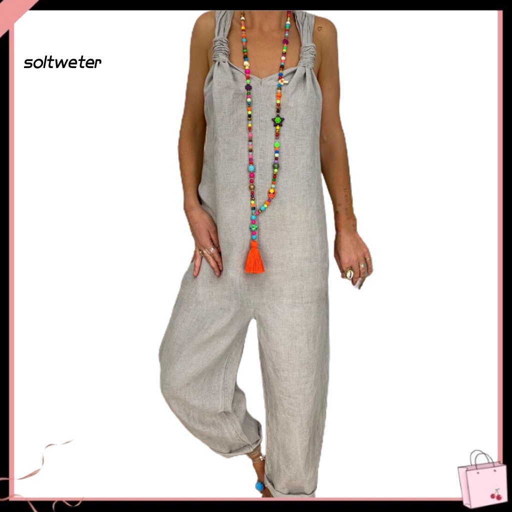 Áo liền quần Hai Dây Thắt Nút Màu Sắc Trơn Thời Trang Đường Phố Cho Nữ