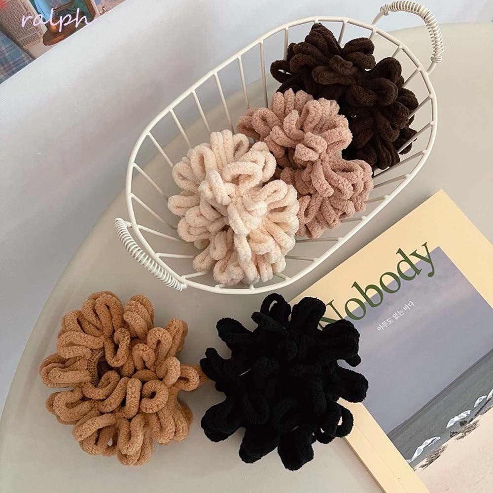 Dây Cột Tóc Co Giãn Bằng Vải Nhung Màu Trơn Hình Gấu Hoạt Hình Dễ Thương Cho Nữ