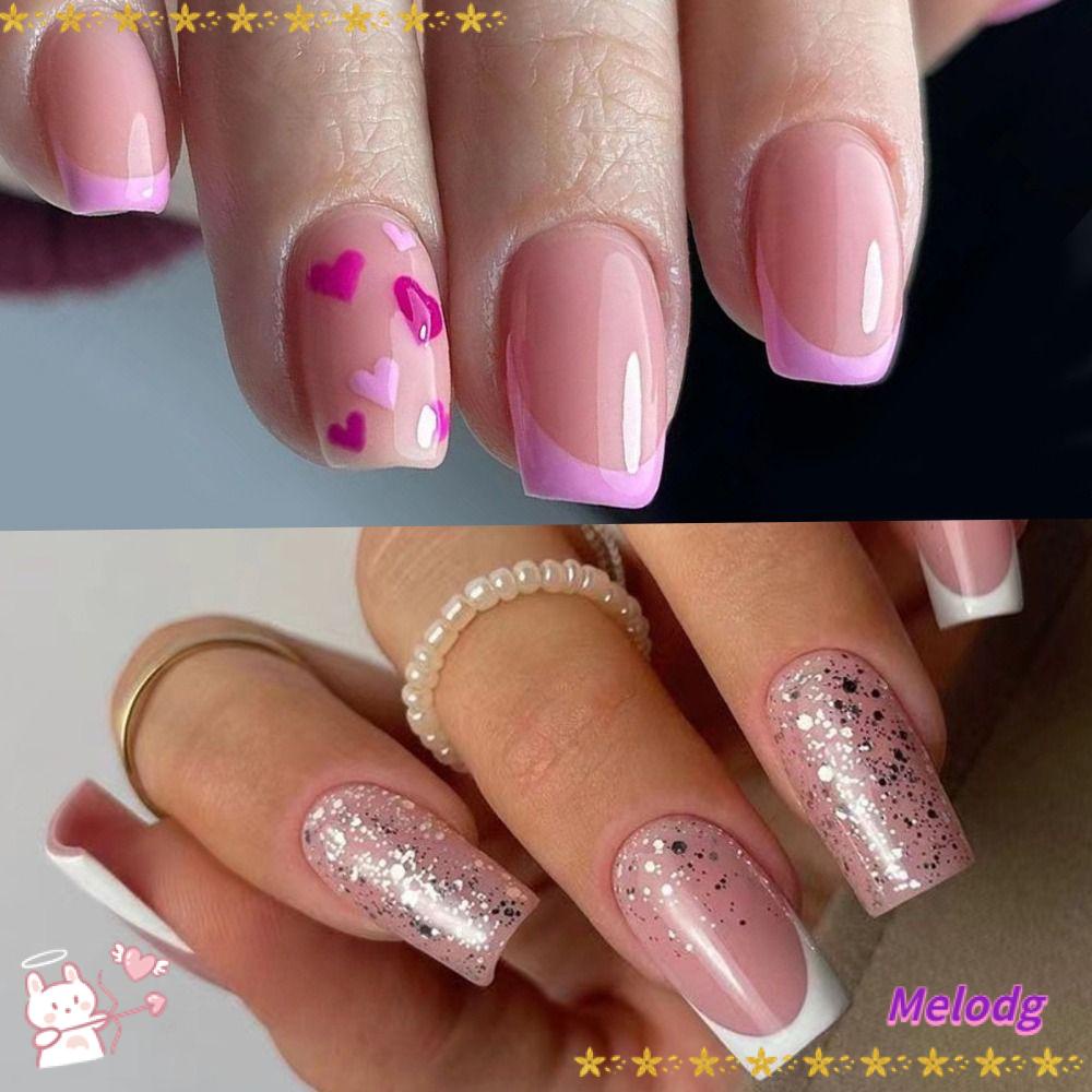 Bộ 24 Móng Tay Giả Viền Trắng DIY