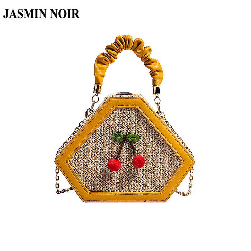 Túi Đeo JASMIN NOIR Chéo Đan Cói Hình Trái Cherry Phối Dây Xích Thời Trang Nữ