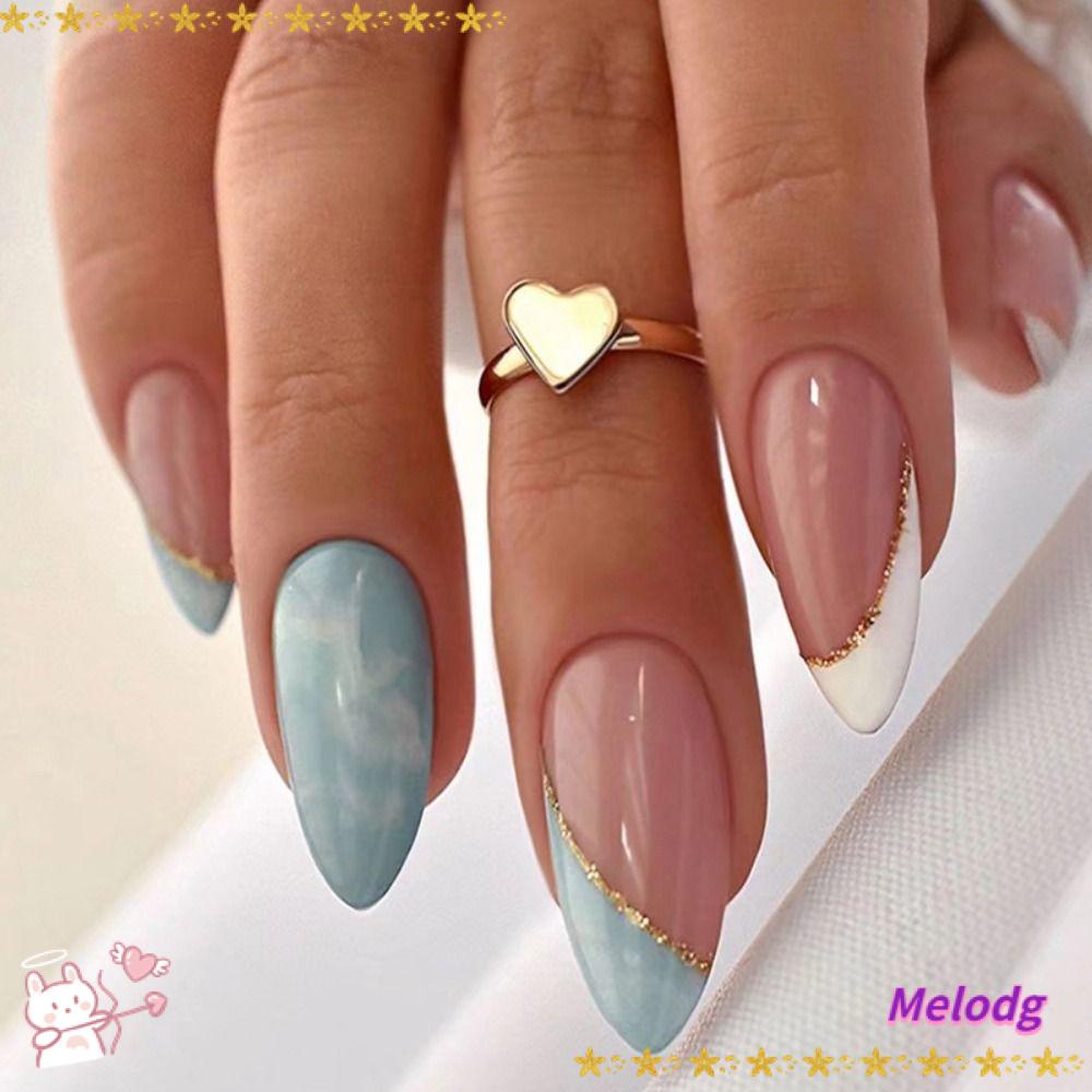 Bộ 24 Móng Tay Giả Hình Lá Lượn Sóng DIY