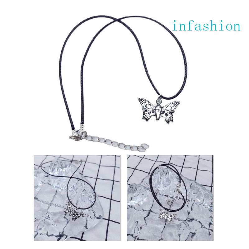 Vòng Cổ Dây Sáp Đen Mặt Đầu Lâu Bướm Phong Cách Gothic Thời Trang