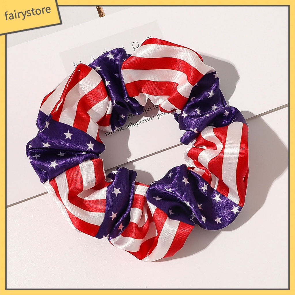 Dây Buộc Tóc Cao Su Mềm Co Giãn In Hình Lá Cờ Mỹ Có Thể Giặt Lại