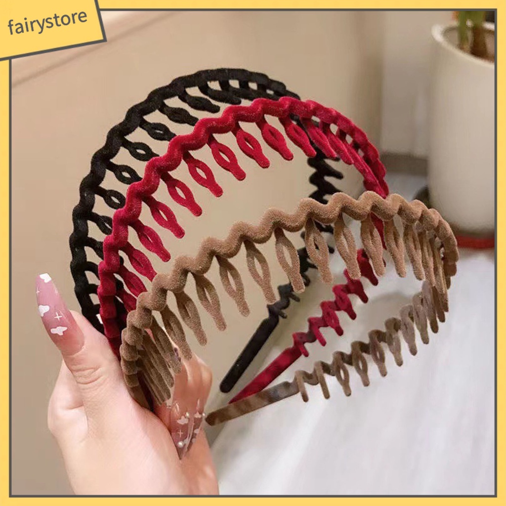 Băng Đô Cài Tóc Có Răng Mềm Co Giãn Chống Trượt Màu Trơn Cho Nữ