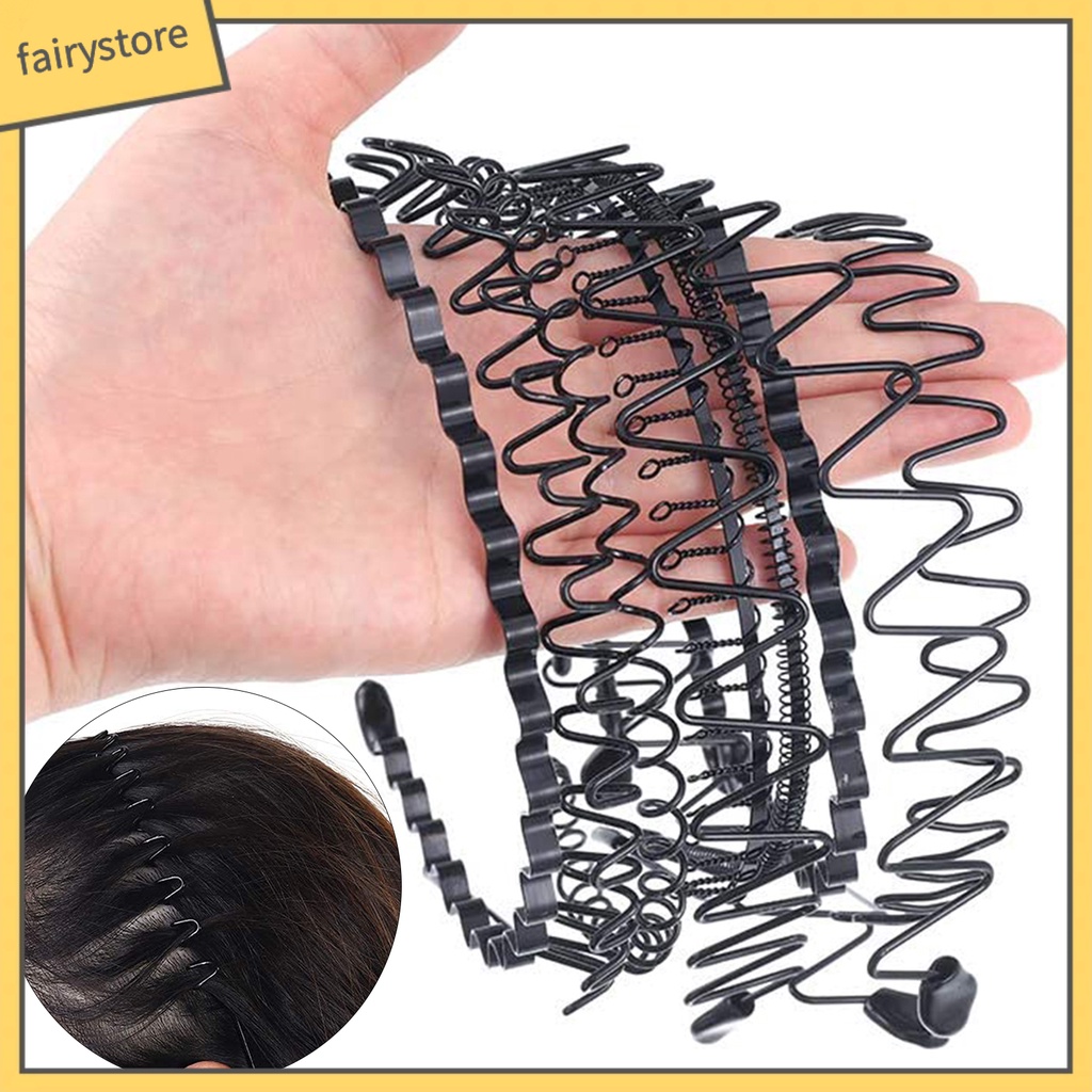 Set 9 Băng Đô Cài Tóc Rửa Mặt / Trang Điểm Hình Gợn Sóng Màu Đen Co Giãn