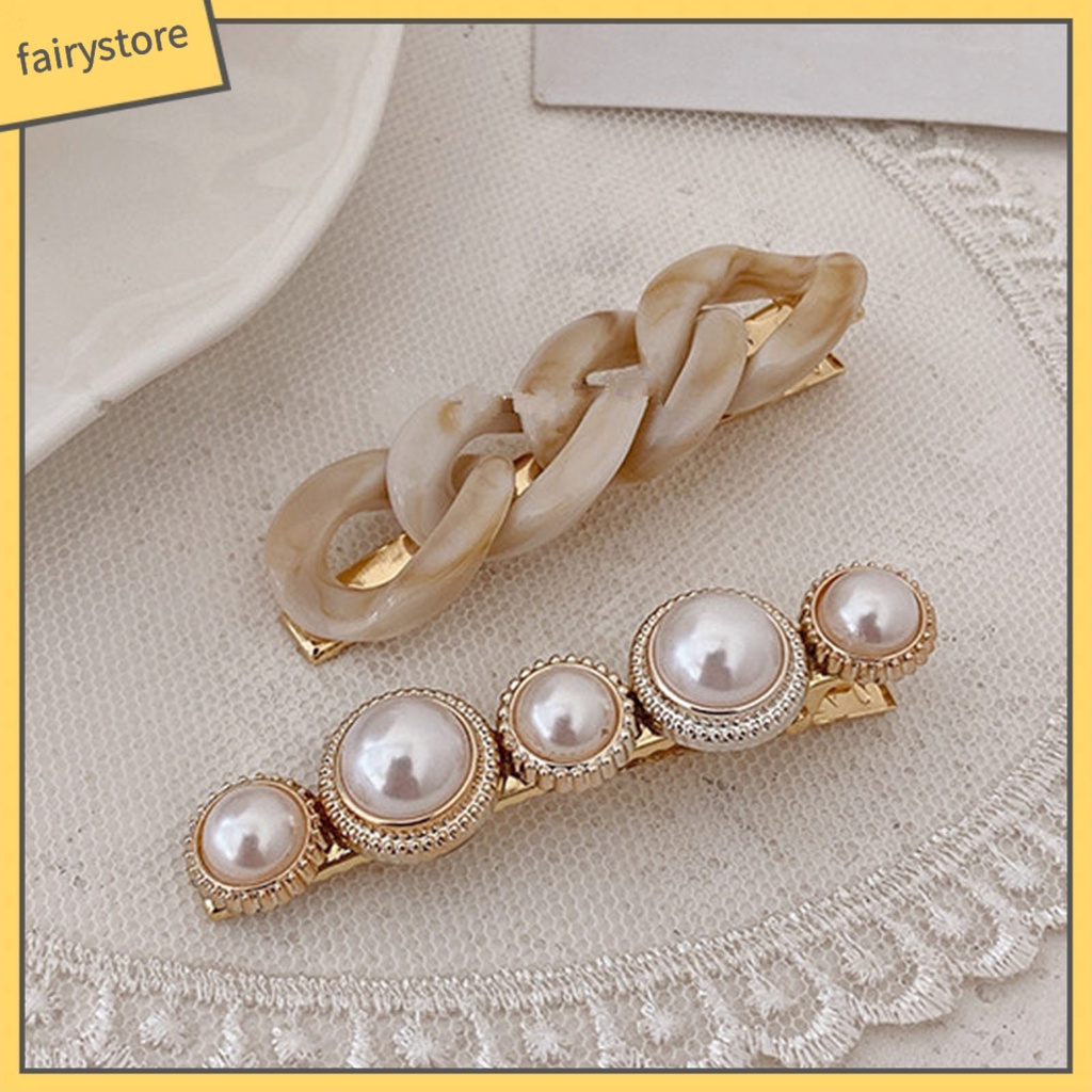 Set 1 / 2 Kẹp Tóc Dạng Chuỗi Hạt Ngọc Trai Giả Bằng Kim Loại