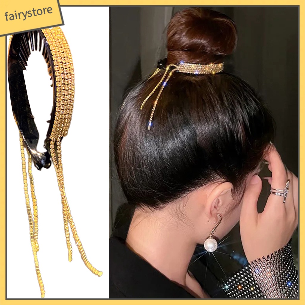 [FRO] Kẹp Tóc Đuôi Ngựa Đính Kim Cương Giả Lấp Lánh Chống Trượt Phong Cách Hàn Quốc