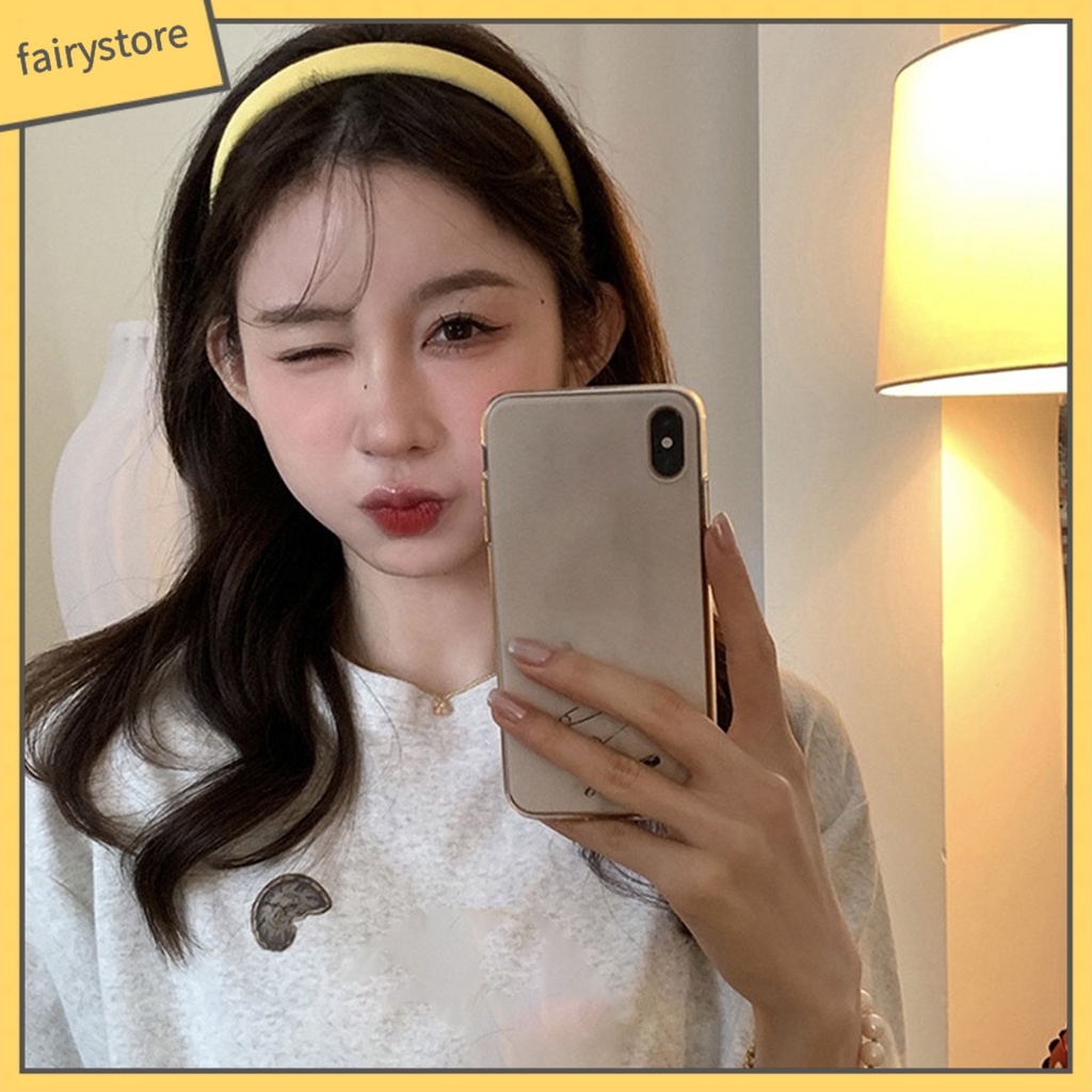 Băng Đô Cài Tóc Bản Rộng Co Giãn Chống Trượt Màu Trơn Dành Cho Nữ