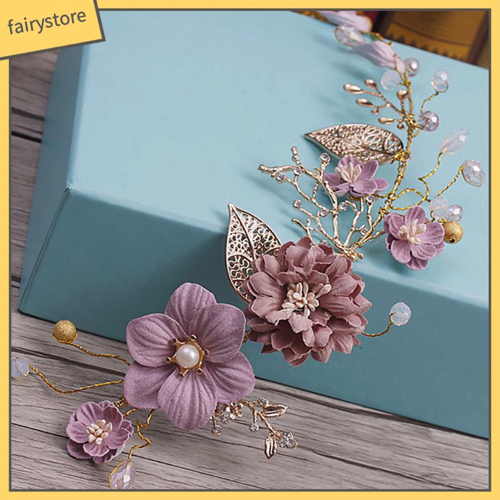 Băng Đô Hoa Cài Tóc Đính Ngọc Trai Nhân Tạo Cho Cô Dâu