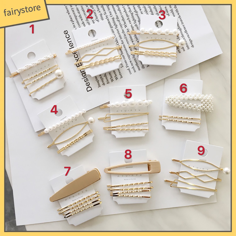Set 4 Kẹp Tóc Đính Ngọc Trai Giả Bằng Kim Loại Thời Trang Cho Nữ