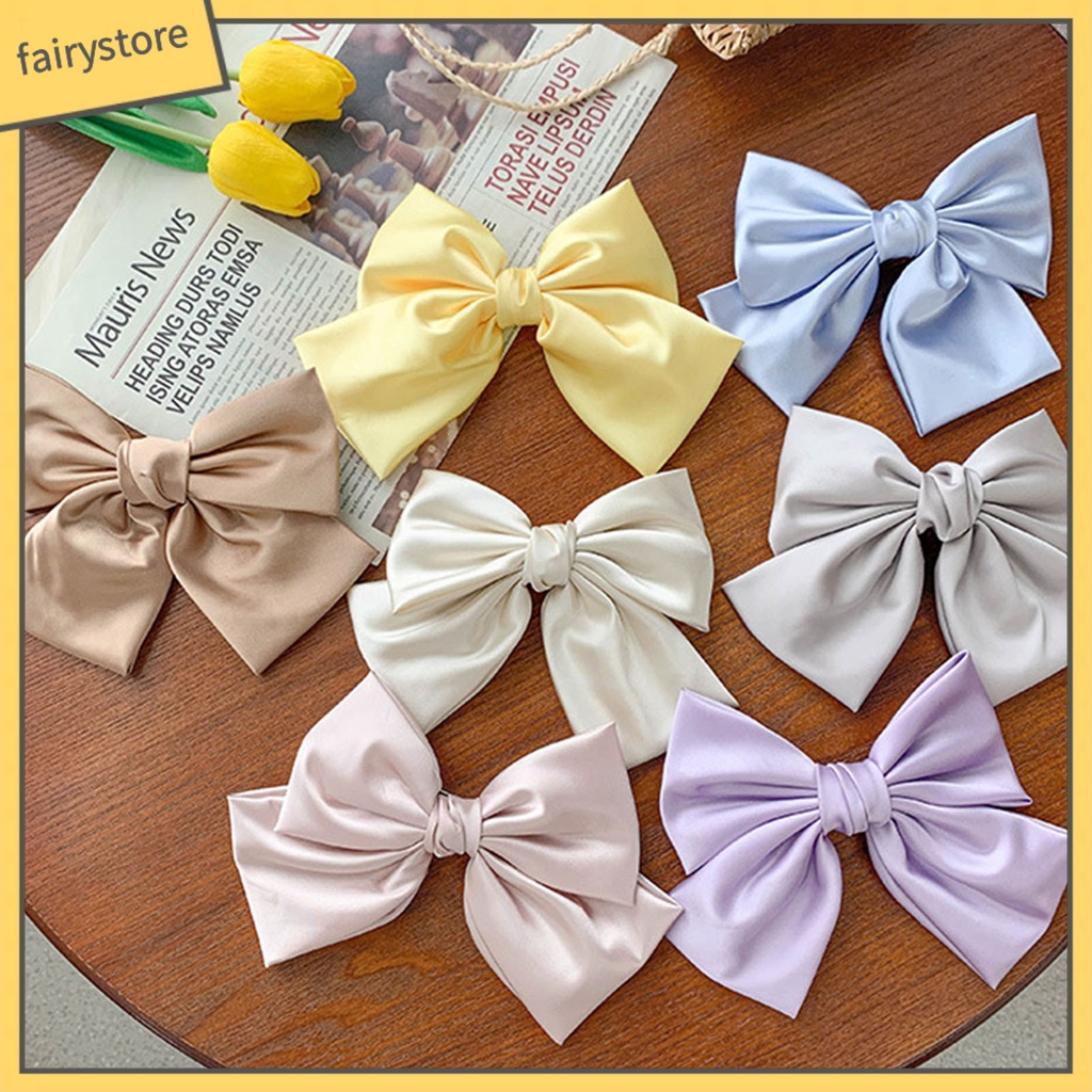 Kẹp Tóc Nơ Satin Trơn Mịn Trang Trí Xinh Xắn Cho Nữ