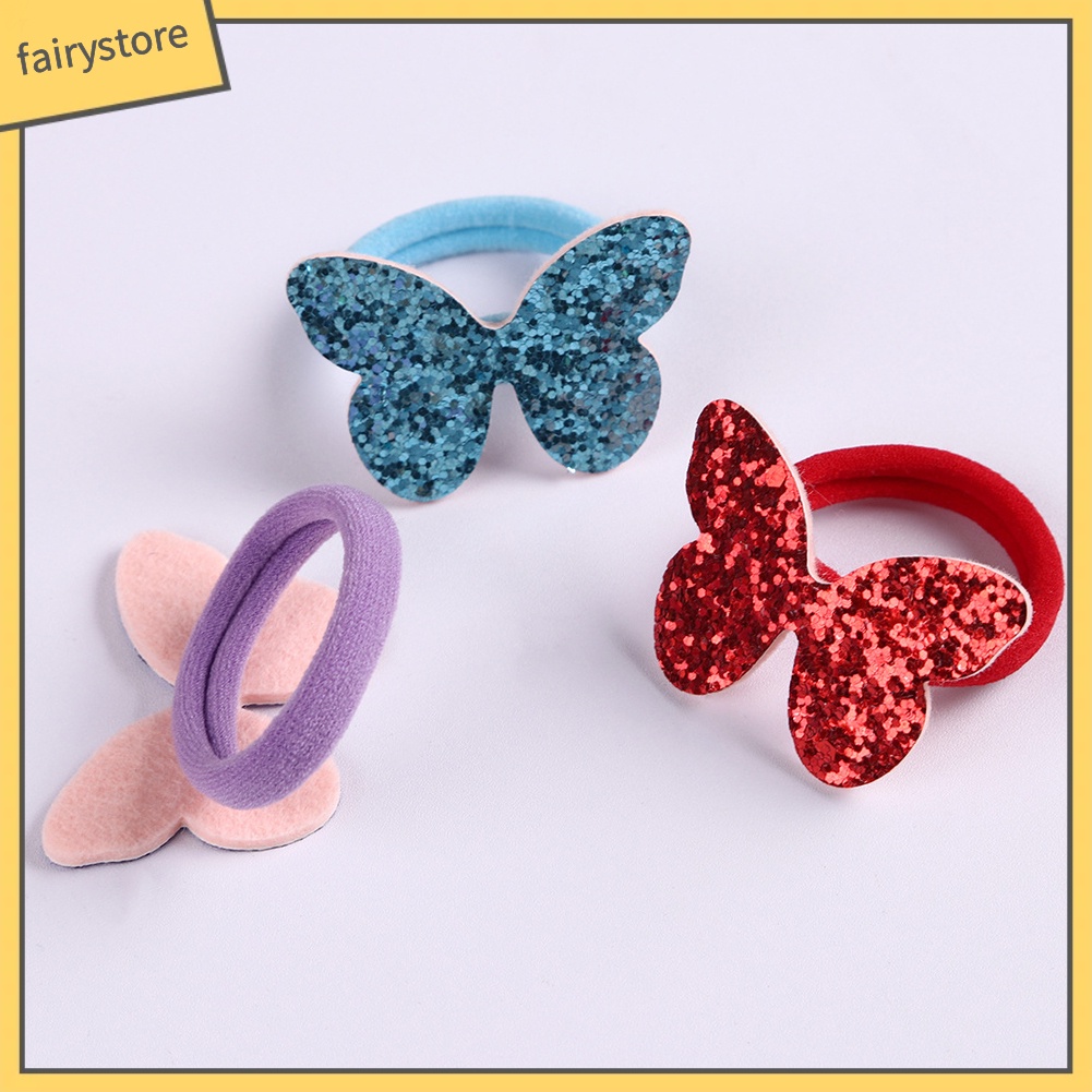 Set 7 Dây Cột Tóc Co Giãn Đính Kim Sa Hình Bướm Cho Bé Gái