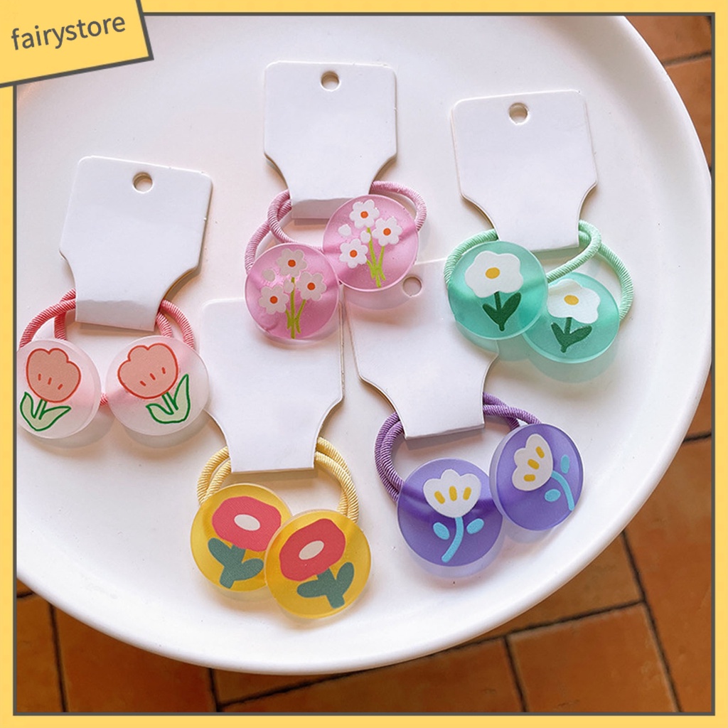 1 Cặp Dây Buộc Tóc Cao Su Mềm In Hoa Màu Kẹo Ngọt Dành Cho Bé