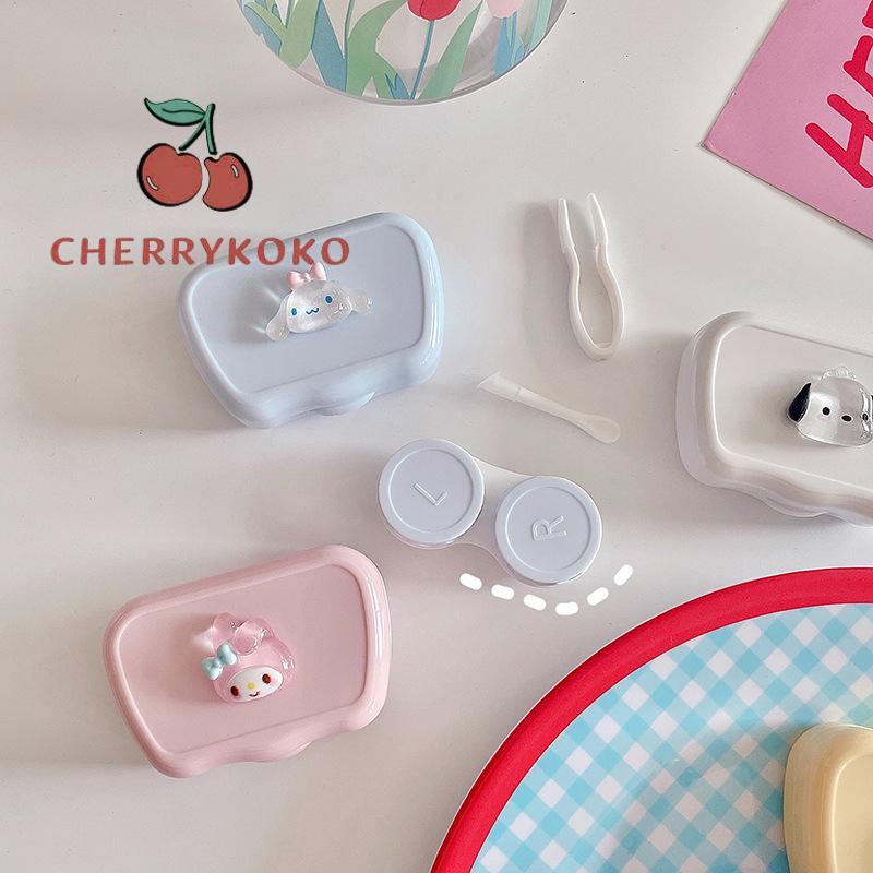 🍒🍒CHERRYKOKO Sanrio ~ ins Hộp Đựng Kính Áp Tròng Hình Hoạt Hình Kuromi Mỹ Phẩm Không Cần Đinh Ốc Nắp Cao Su Mini Có Vòng Cao Su Hộp Đựng