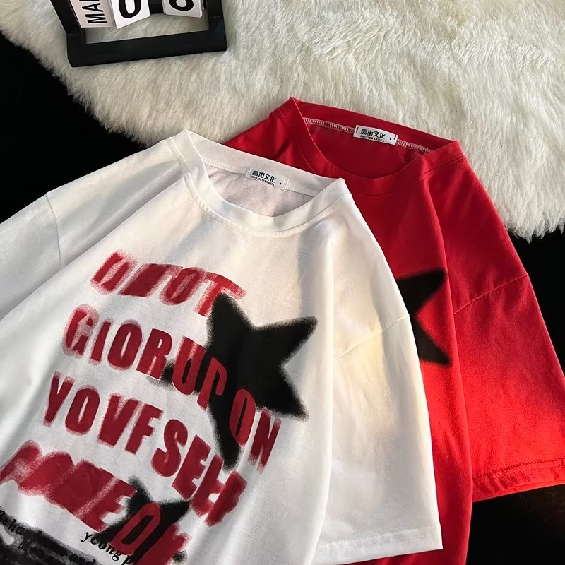 Áo Thun Ngắn Tay Dáng Rộng Thời Trang Âu Mỹ Retro Cá Tính Cho Nam