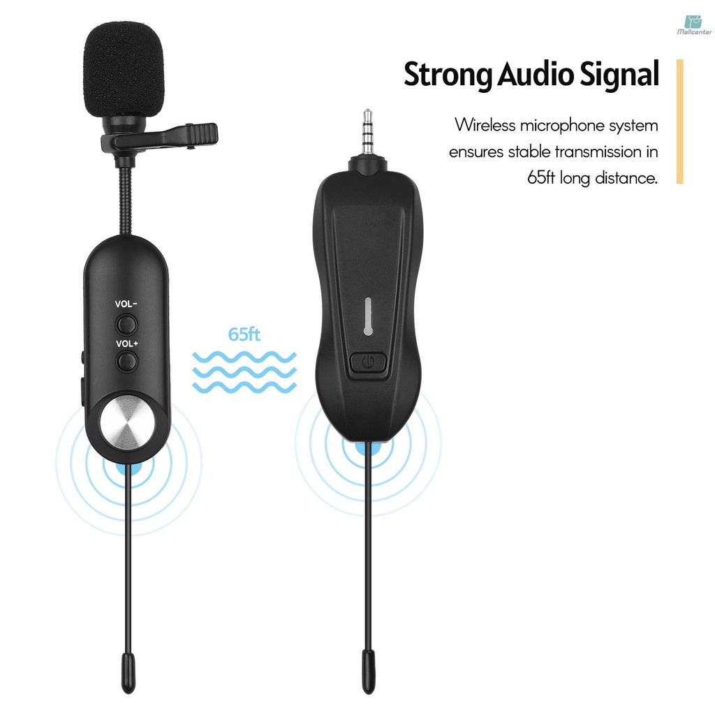Andoer Wireless Microphone System (2 Transmitters &amp; 1 Receiver 3.5mm Plug) Rechargeable Lavalier Lapel Mic 20 Meters Long Working Distance Compatible with Phones &amp; Camera for Video Recording Interview