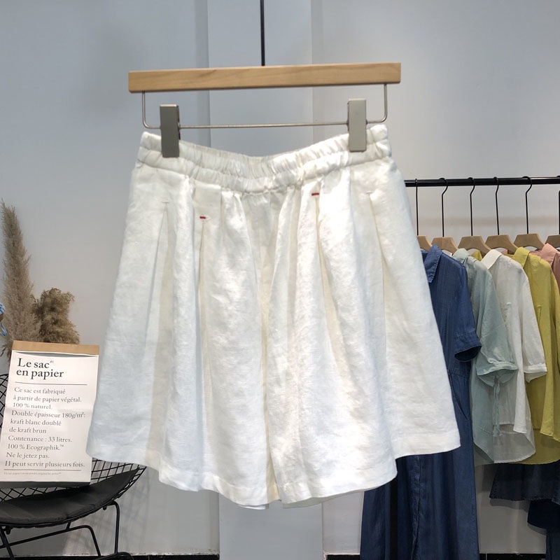 Quần Short 100% Cotton Lanh Ống Rộng Lưng Thun Thời Trang Nữ