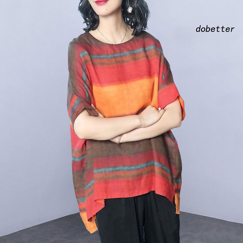 Áo Thun Tay Ngắn Cổ Tròn Dáng Rộng Họa Tiết Kẻ Sọc Màu Khối Thời Trang Mùa Hè Xinh Xắn Cho Nữ