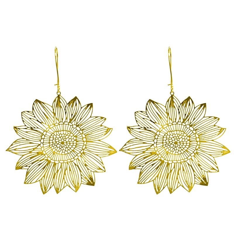 Khuyên Tai Dáng Dài Mặt Hình Hoa Hướng Dương Phong Cách Bohemian Cổ Điển