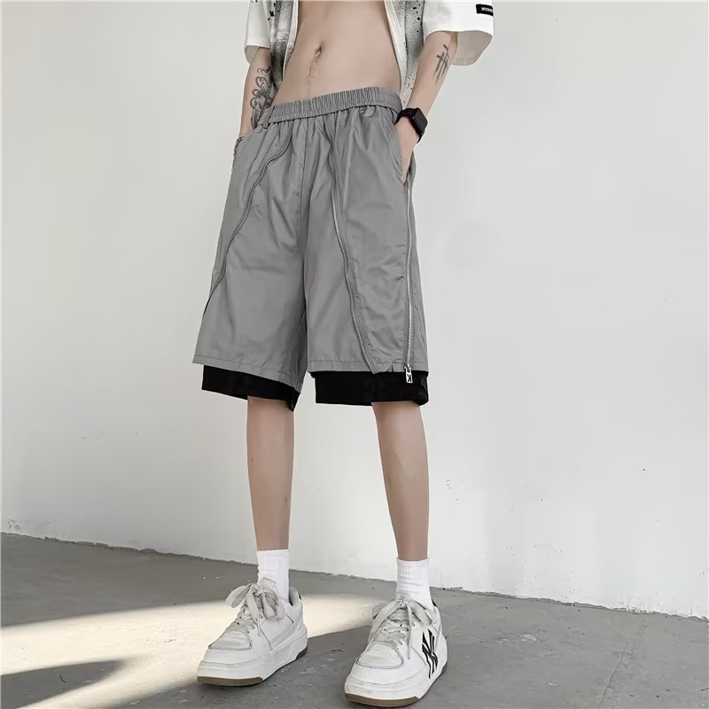 Quần Short Giả Hai Lớp Phong Cách Đường Phố Mỹ Thời Trang Mùa Hè Cho Nam